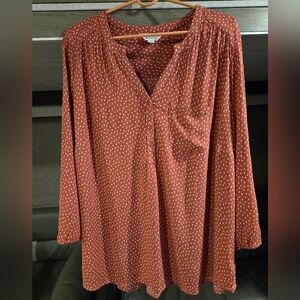 Market & Spruce Prat Henley 3/4 Sleeve Blouse 2X Dark Pink Polka